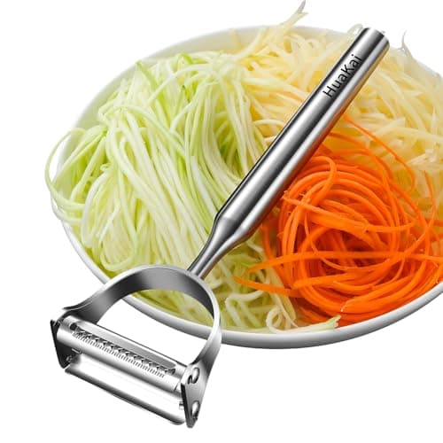 Stainless Steel Vegetable Peeler, 2-in-1 Multi-Function Design,Various Fruits and Vegetables/Straight-edge blades for peeling/Serrated blades for Julienne/Silver (Upgraded Version)