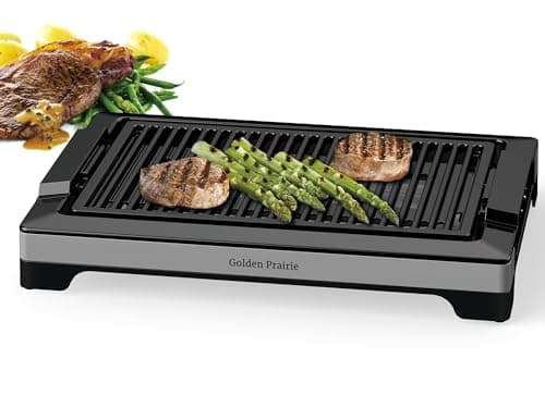 Electric Smokeless Indoor Grill, 1600W Fast Heat Up BBQ Grill, Nonstick Cooking Surface, 5 Levels Adjustable Temperature, Dishwasher Safe Removable Water Tray-Easy to Clean, Cool-touch Handles, Black