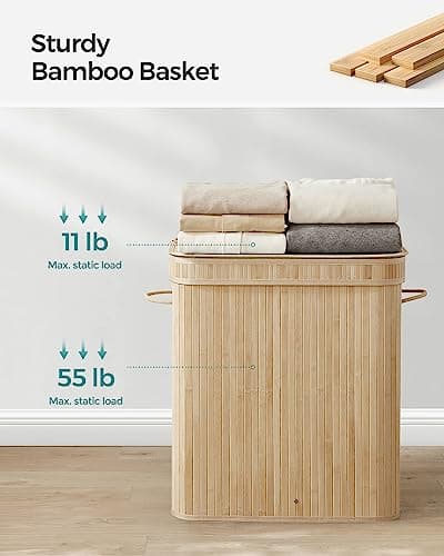SONGMICS Laundry Hamper with Lid, Bamboo Laundry Basket, Removable Machine Washable Laundry Basket, with Handles, 26.4-Gallons, for Laundry Room, Bedroom, Bathroom, Natural Beige ULCB063N01 6