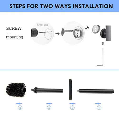 TINYROW Toilet Brush and Holder Matte Black Toilet Bowl Brush Wall Mounted Toilet Brush with Lid 6