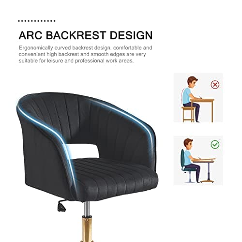 Nrizc Velvet Office Desk Chair, Upholstered Home Office Desk Chairs with Adjustable Swivel Wheels, Ergonomic Office Chair for Living Room, Bedroom, Office, Vanity Study (Black) 7