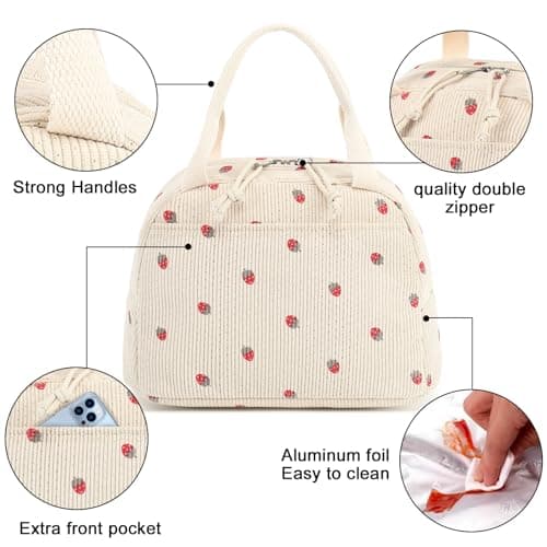 Bluboon Lunch Bag for Women Men Cute Corduroy Lunch Tote Bags Reusable Insulated Lunch Box Large Capacity Reusable Insulated Cooler for Work Picnic or Travel 5