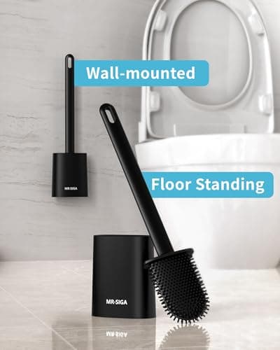 MR.SIGA Toilet Brush and Holder Set, Wall Mounted Toilet Bowl Brush, Compact Toilet Scrub Brush with Holder for Bathroom, Black, 2 Pack 8