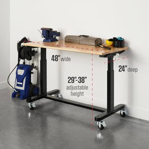 SafeRacks Workbench | 48” Adjustable Hardwood Work Tops | Premium, Standard, or Crank Handle | Rolling Work Station for Garage, Workshop, or Home | Heavy Duty (Crank-Handle) 5