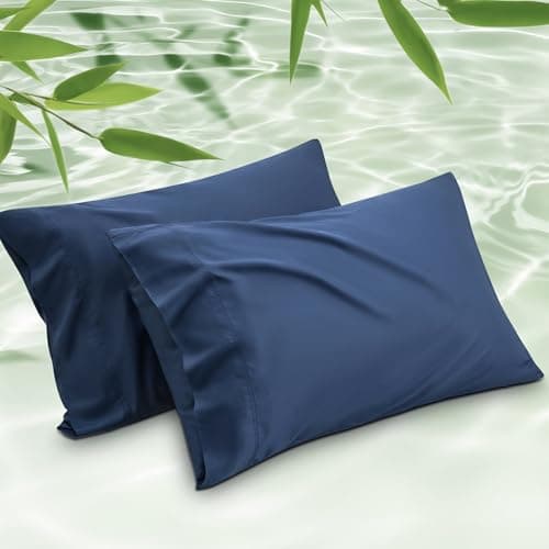 Bedsure Pillow Cases Queen, Cooling Pillow Cases, Rayon Derived from Bamboo Queen Pillowcases Set of 2, Silky Soft & Breathable Bedding Pillow Covers with Envelope Closure, Navy Blue, 20x30 Inches