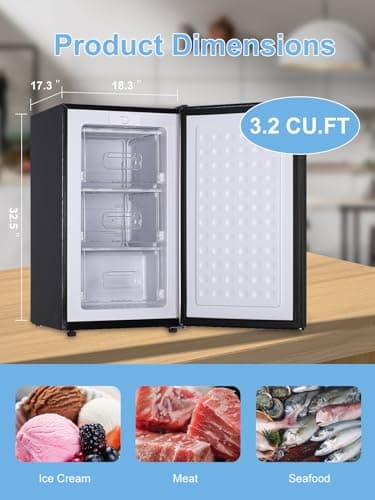 KRIB BLING 3.2 Cu.ft Upright Freezer Compact Mini Freezer with Removable Shelves for Bedroom, Office, Kitchen, Black 6
