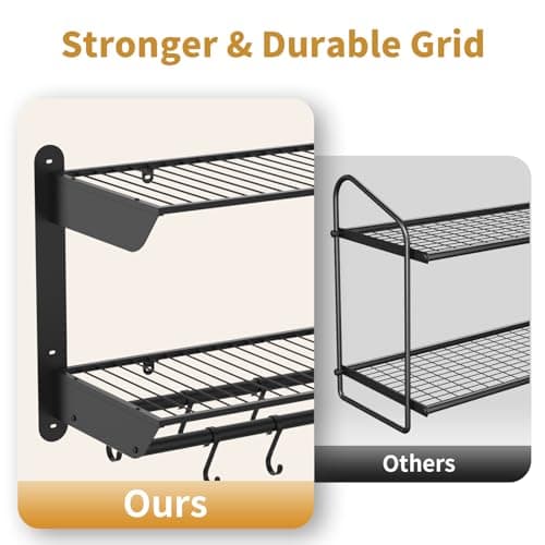 Taozun 30 Inch Pot and Pan Organizer, 2 Tier Heavy Duty Pot Rack Wall Mounted with 12 Hooks, Kitchen Cookware Utensils Hanger Organizers and Storage 3