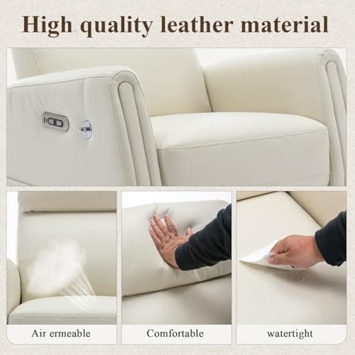 COLAMY Power Recliner Chair Swivel Glider Rocker for Nursery, Upholstered Faux Leather Living Room Rocking Reclining Single Sofa Chair with 2 Device Holders, Beige 7