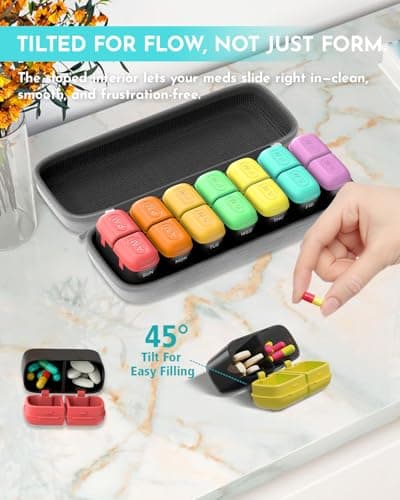 Weekly Pill Organizer 2 Times a Day, 7 Day Travel Medicine Pill Organizer with Moisture-Proof Silicone Lid, AM PM Daily Pill Box for Vitamins & Supplements, Aesthetics Pill Case(Rainbow) 5