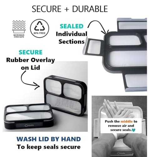 Bento Lunch Box For Adults, Kids | Leakproof Meal Prep Portion Control Boxes Japanese Style for Boys Teens 3 Compartment Slim Container For Work, School | Eco-friendly Divided Containers, Grey - Black 7