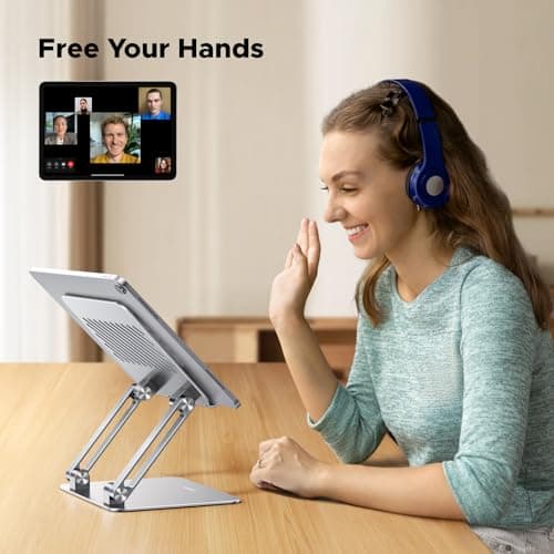 UGREEN Tablet Stand Holder for Desk Dual Rod Support Aluminum Tablet Holder Adjustable Multi-Angle Home Office Accessories Compatible with iPad Pro 13 12 11 10.5 Air Mini 5 4 3 2 Phone E-Reader Silver 6