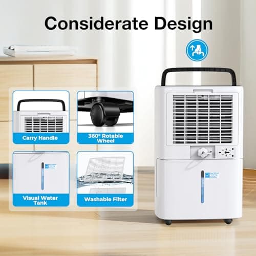 4500 Sq.Ft Dehumidifier for Basement with Drain Hose, PLUSCENT 40 Pint/Day Dehumidifiers for Home Bedroom Bathroom, 4 Modes, Smart Humidity Control, Auto Restart, Auto Defrost, 24H Timer 7