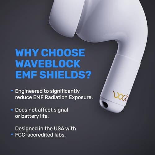 EMF Shield Sticker for AirPods – Lab-Tested Electromagnetic Wave Reduction, Made in USA, Patented for 5G & Wireless Devices, Works with All Short Stem AirPods 2nd/ 3rd/ 4th Gen – WaveBlock (1-Pack) 5