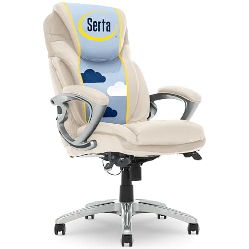 Serta Bryce Executive Office Chair - Ergonomic Computer DeskChair with Lumbar Technology - Adjustable Height - Memory Foam Body Pillows - 360° Swivel Rolling Base - Bonded Leather - Cream