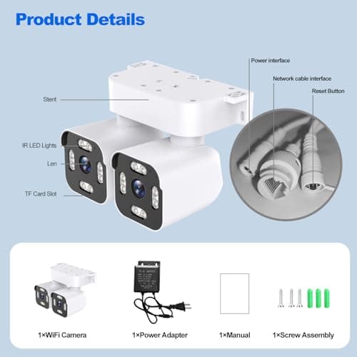 Dual Lens Outdoor Cameras 2.5K/5MP House Cameras Wired Plug-in | Wireless WiFi Camera with Audio and Video,PTZ,Auto Tracking,7/24 Recording,Color Night Vision,Cloud & SD Card Storage. 7