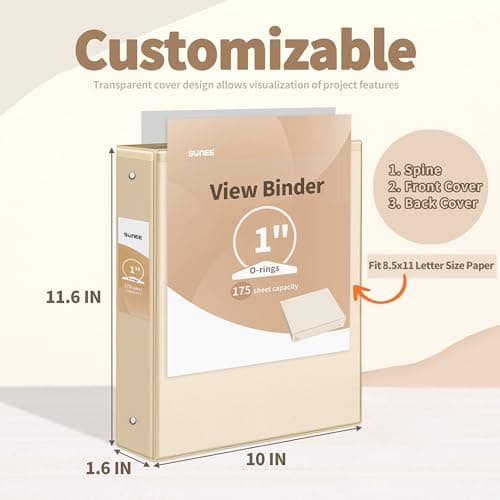 SUNEE 3 Ring Binder 1 Inch 4 Pack, Clear View Binder Three Ring PVC-Free (Fit 8.5x11 Inches) for School Binder or Office Binder Supplies, Assorted Pastel Binder 7