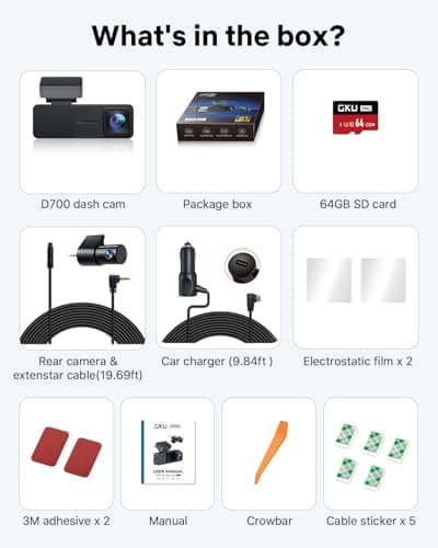 GKU Dash Cam Front and Rear, 3.18'' Touchscreen, 4K+1080P Dashcam, Built-in GPS, 5.8GHz WiFi Dash Camera for Cars with 24H Parking Monitor, Night Vision, WDR, Supports 512GB Max 9