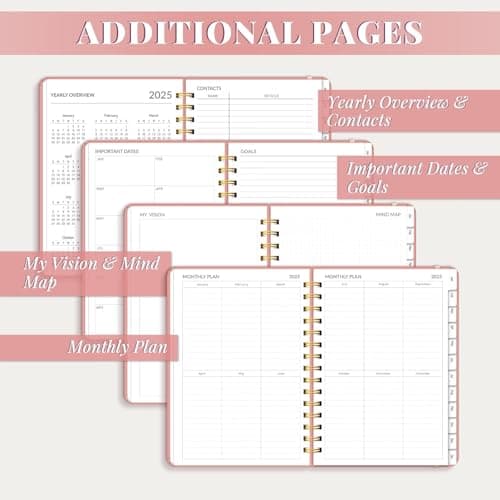2025 Planner Daily and Monthly, PU Spiral Bound Weekly Calendar 12 Month Planner, 2025 Agenda Planner Organizers from Jan. to Dec., Hardcover Appointment Book 6.1" x 8.5" (Pink) 5