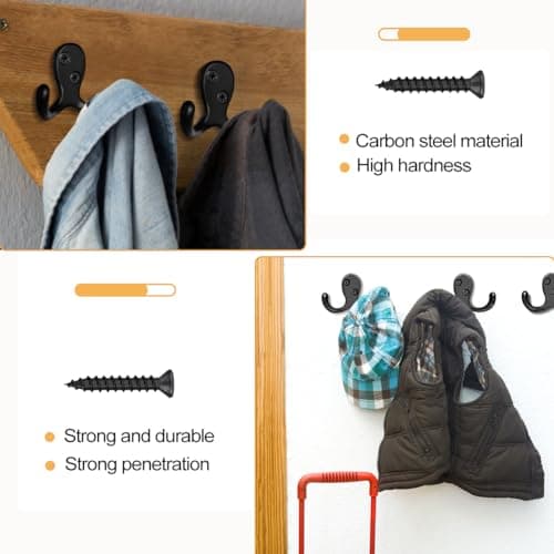 CBWLWJ 10 Pack Coat Hooks Wall Hooks for Hanging, Heavy Duty Double Prong Metal Hook Wall Mounted for Living Room, Bathroom, Kitchen, Bedroom for Coat, Bag, Scarf, Towel, Hat, Key, Cup (Black) 5