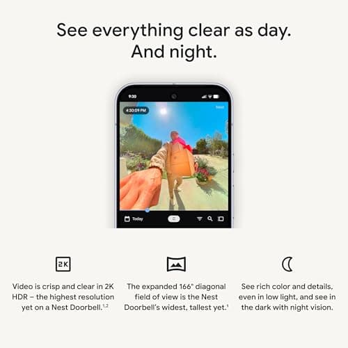 Google Nest Doorbell (Wired, 3rd Gen) - 2K Video and Gemini, Live View, Night Vision, 2-Way Audio - Works with Google Home - 2025 Model - Hazel 6
