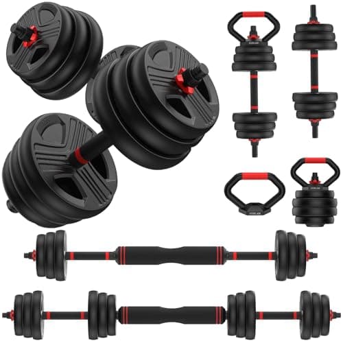 Adjustable dumbbell set, 70lbs Free Weights set with upgraded nut, 5 in 1 Weight Set Used as Kettlebells, Barbell, Push up Stand, Fitness Exercise for Home Gym Suitable Men/Women