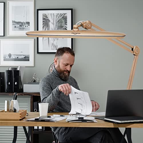 bemelux Task Lamp with Clamp, Bright 117PCS LEDs, Metal Swing Arm 24W 2200 Lumen Dimmable Led Desk Lamp for Architect Home Office Study Reading Dorm Workbench Craft, 23 Inch Working Lamp(Gold) 5