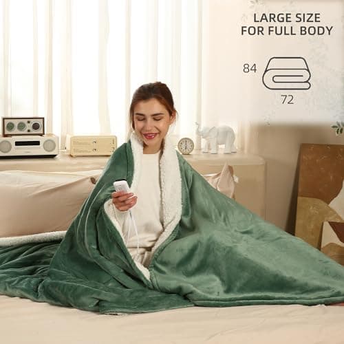 ESTINGO Heated Blanket Full Size, Full Electric Blanket with 6 Heating Levels & 1-10 Hours Adjustable Timer, Fast Heating Blanket with Full Body Warming, Overheating Protection, 72"x84", Hunter Green 7