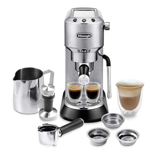De’Longhi Dedica Arte Espresso Machine with My LatteArt Steam Wand (Milk Frother), 15-Bar Pump & 3-Level Temp Control - Compact Espresso Maker for Latte & Cappuccino - Italian Stainless Steel Design