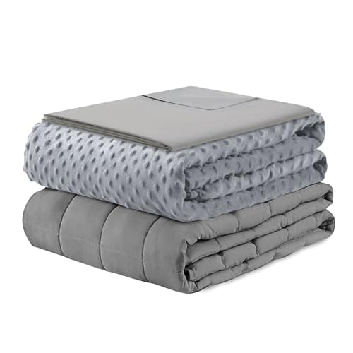Syrinx 15lbs Weighted Blanket Set-Heavy Blanket with 2 Machine Washable Covers for Adults, All Season Cotton Big Blanket w/Glass Beads, 60"x80", Light Grey