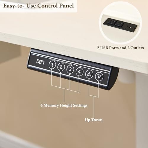 OKD 48" Electric Standing Desk Adjustable Height, Sit Stand Up Desk with Keyboard Tray, Power Outlets, LED Lights & Monitor Shelf - Ergonomic Desks for Home Office, Work & Gaming, Antique White 6