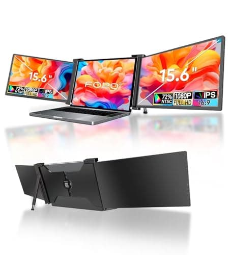 FOPO 15.6" Triple Monitor for Laptop, FHD 1080P IPS Screen Extender Portable Laptop for 15.6-17.3” Laptops, PnP Travel Monitor Screen Extender with USB-C&HDMI, Dual Monitors for Windows, Mac, Black