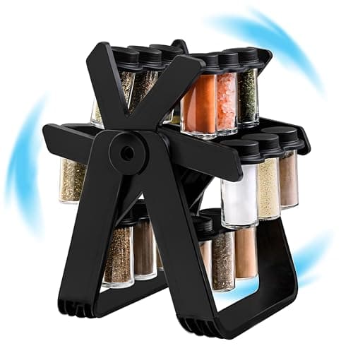 STEAM DIVERTER Rotating Spice Rack - Revolving Ferris Wheel Countertop Spice Organization with 18 Glass Spice Jars Countertop Spice Storage Rack for Families Kitchen 8