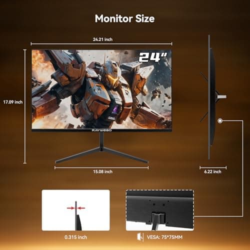 Raywego 24 inch Flat Gaming Monitor Full HD 1920x1080, 180Hz,1ms, Adaptive-Sync, Eye-Care Technology,HDMI, DisplayPort, HDMI*1/DP*1/USB*1, 3-Side Virtually Borderless Design,Support Wall Mount Install 6