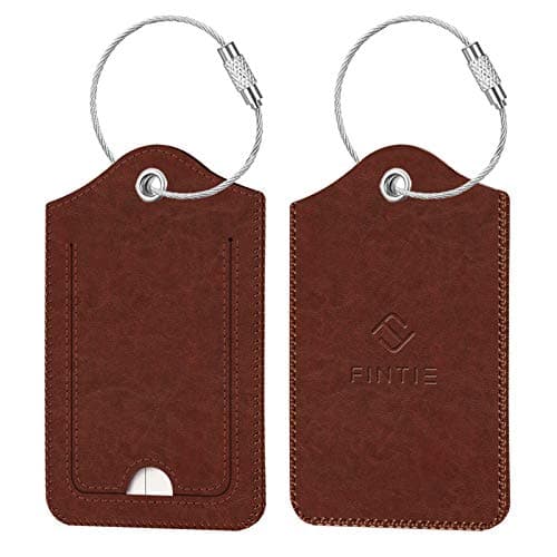Fintie Luggage Tags, Privacy Cover ID Label with Stainless Steel Loop and Address Card for Travel Bag Suitcase - Retro Brown (2 Piece)