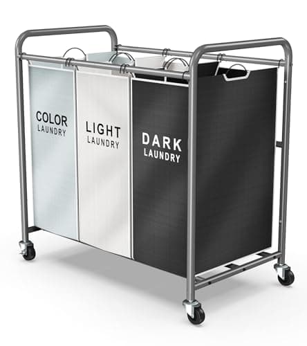 ROMOON Laundry Sorter Hamper 3 Section, Divided Laundry Basket Organizer with Heavy Duty Lockable Wheels and Removable Bags, Rolling Clothes Hamper for Apartment, Dorm & Family (130L Multicolor)