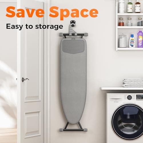 APEXCHASER Ironing Board, Compact Iron Board with Silicon Mat, Foldable Ironing Board with Heat Resistant Cover, 7 Height Adjustable, Space Saver Iron Board,13x43 Solid Grey 7