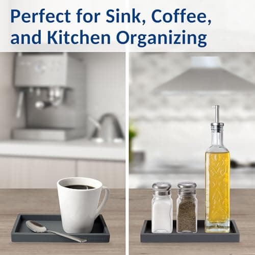 Spacewiser Countertop and Vanity Tray - Small 7.7" Silicone Tray for Soap Dispenser Bottles, Bathroom Trays, Kitchen Sink Soap Trays, Sink Caddy Kitchen Sinks Organizer, Soaps Dish & Sponge Holder Mat 6