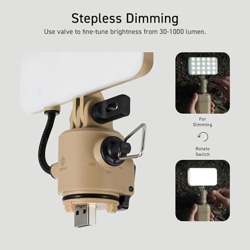 ELECOM NESTOUT Outdoor Camping LED Panel Flashlight w/ Mini Tripod, Dimmable USB Powered LED Light, IP44 Water Dust Resistant, 30-1000 Lumen, Portable Lantern for NESTOUT Power Bank, Beige (Flash-1) 6