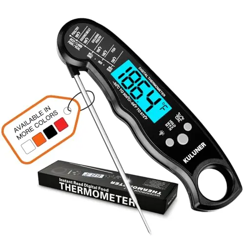 KULUNER TP-01 Waterproof Digital Instant Read Meat Thermometer with 4.6 Folding Probe Backlight Calibration Function for Cooking Food Candy, BBQ Grill, Liquids,Beef(Black)
