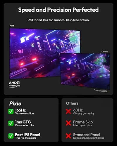 Pixio PX277 PRO 27 inch 165Hz Refresh Rate WQHD 1440p Resolution Fast IPS Panel 1ms GTG Response Time USB Type C Display Port and 65W Charging Adjustable Stand AMD FreeSync Premium HDR Gaming Monitor 3