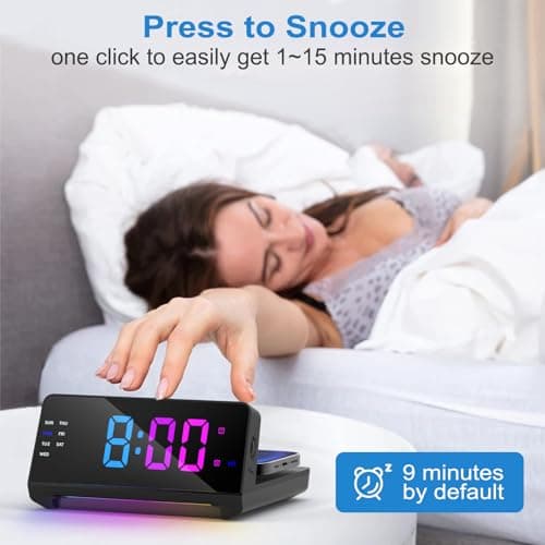 Wireless Charging Alarm Clock Station - Dual USB-C Ports, Dual Alarm, Night Light, Full Dimmable Display, Calendar, Snooze, Perfect for Heavy Sleepers & Teens 6