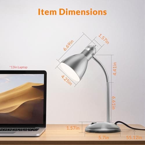 LEPOWER Metal Desk Lamp, Adjustable Goose Neck Table Lamp, Eye-Caring Study Desk Lamps for Bedroom, Study Room and Office (Silver) 2