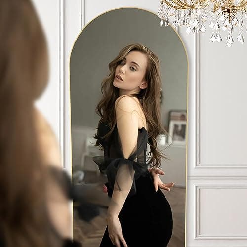 Sweetcrispy Arched Full Length Mirror 64"x21" Full Body Mirror Floor Mirror Standing Hanging or Leaning Wall, Large Arch Wall Mirror with Stand Aluminum Alloy Thin Frame for Bedroom Cloakroom,Gold 7