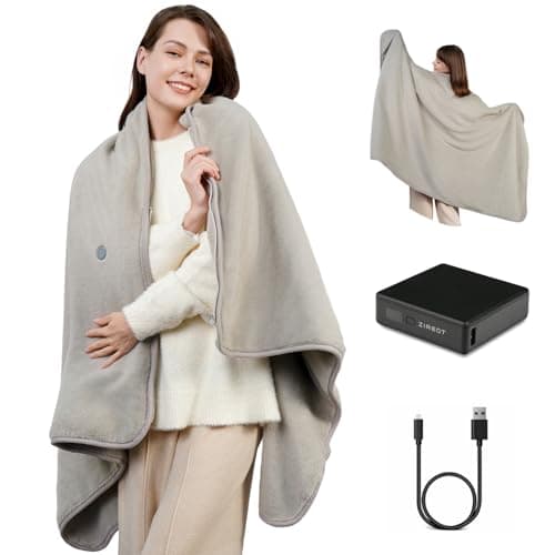 Zireot Portable Heated Blanket with Battery Pack,Infared Heating Cordless Heated Blanket Upgrade Large Size Portable USB Battery Powered Home Camping