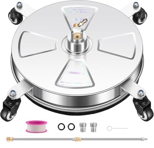 16" Pressure Washer Surface Cleaner with 4 Wheels - Stainless Steel Surface Cleaner for Pressure Washer Attachment for Concrete, Patio, Sidewalk, Deck, Driveways and Daily Washing - PWS 16