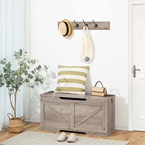 HOOBRO Storage Bench, 39.4” Retro Wooden Storage Chest with U-Shaped Cut-Out Pull, Safety Hinge, Supports 220 lb and Easy Assembly for Toy Box Organizer (Greige) BG771CW01 8