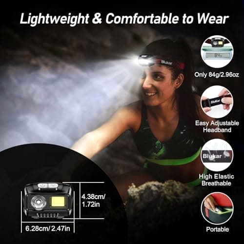 Blukar LED Headlamp Rechargeable,2000L High Lumen Super Bright Dimmable Headlight Flashlight with Motion Sensor- 8 Modes,Spotlight&Floodlight,IPX5 Waterproof for Camping,Hiking,Running,Fishing -2 Pack 8
