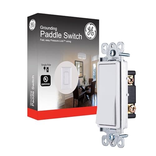 GE Paddle Rocker Switch - Single Pole Switch, On/Off, Replacement for Light Switches & Ceiling Fans, Grounding, UL Listed, White, 50726