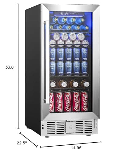 EUHOMY 15 Inch Beverage Refrigerator Cooler Under Counter 127 Cans Beverage Fridge Built-in or Freestanding with Glass Door, LED Light, Beer Fridge for Soda, Water, Wine - Home Kitchen Bar. 9