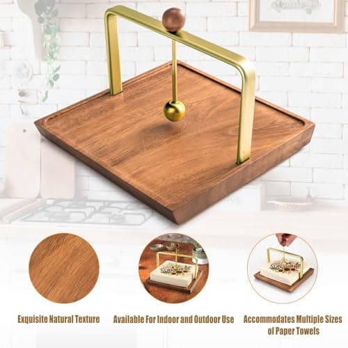 Wood Napkin Holder for Table, Square Tabletop Napkin Dispenser with Sophisticatedly Metal Center Bar, Cocktail Napkin Holder for Home, Kitchen, Office, Restaurant, Hotel, Cafe, Bar 9